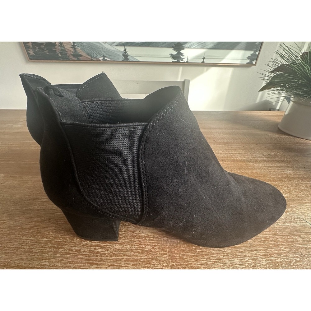 H&M Heel Ankle Boots Booties Block Heel Size 7 Faux Suede Black